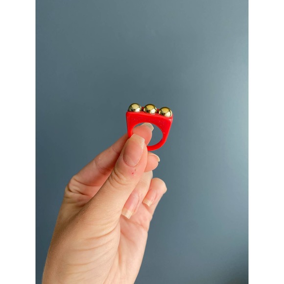 y2k red/gold square chunky bar ring, 8 - Picture 4 of 6